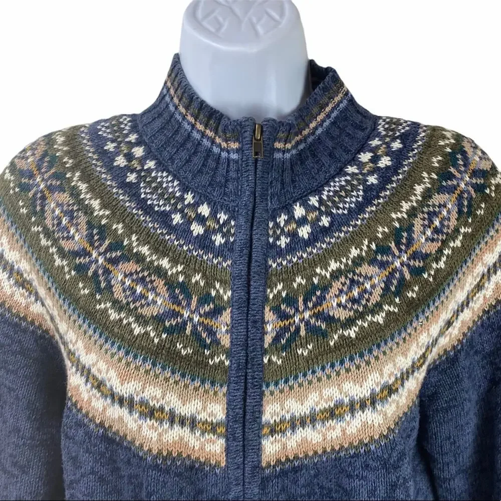Vintage 80's Fair Isle Cardigan Full Zip Size Small